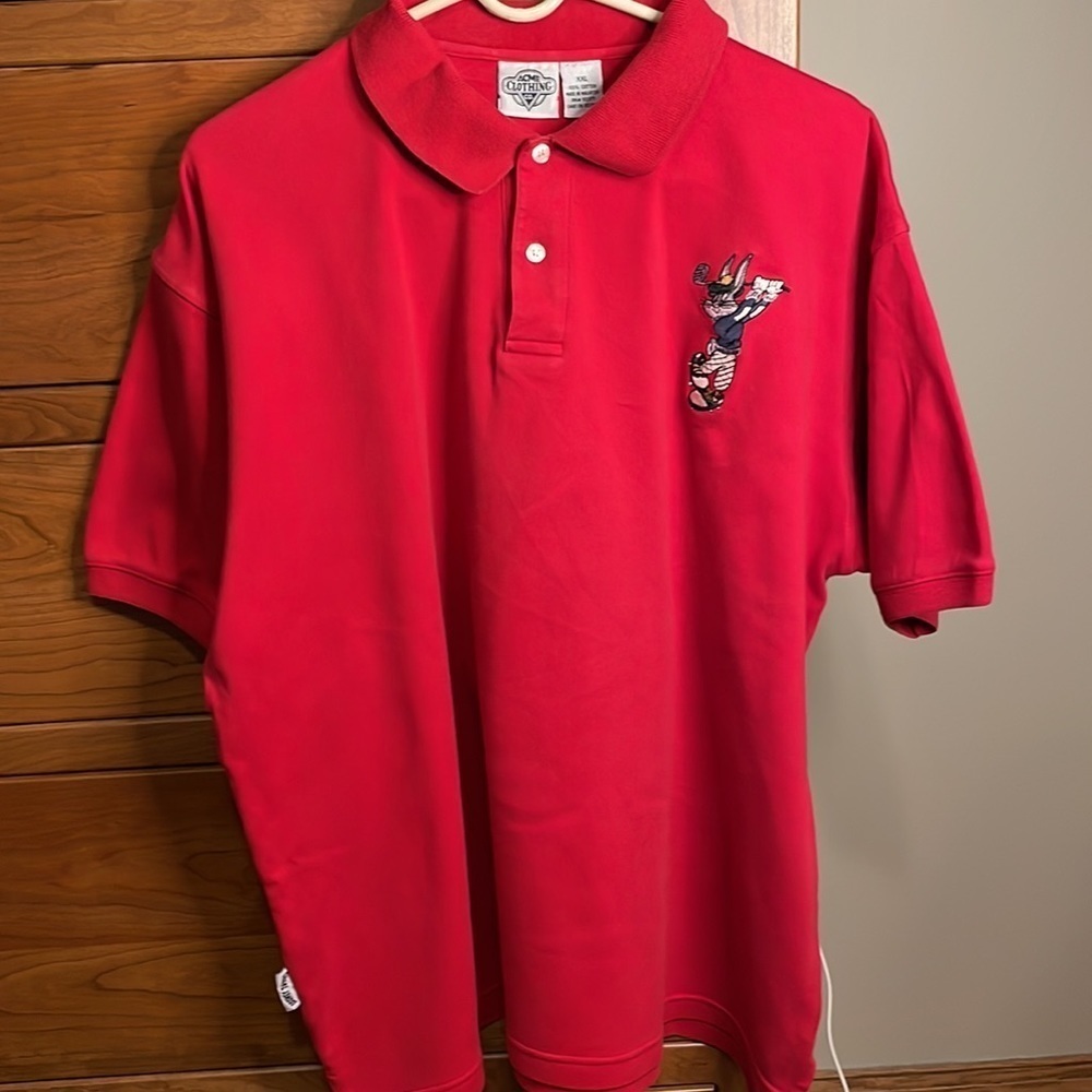 LOONEY TUNES Vintage Acme Clothing Bugs Bunny Golf Polo Red Shirt Size XXL